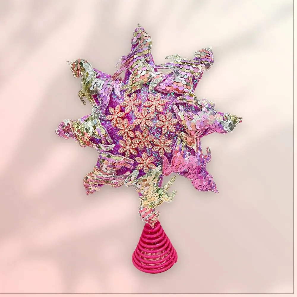 Unicorn Pink Glitter Christmas Star Tree Topper